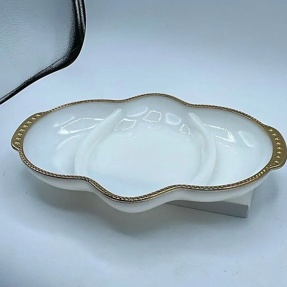 Vintage Anchor Hoking Fire-King divided relish tray 22K trim.